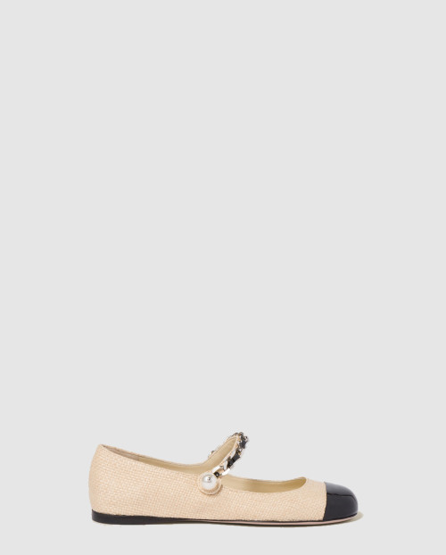 [MIUMIU-미우미우]패브릭 및 페이턴트 가죽 발레리나 5F131E