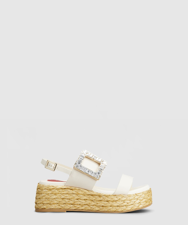 [ROGER VIVIER-로저비비에]다이아몬드 버클 레더 라피아 웨지 샌들 7343