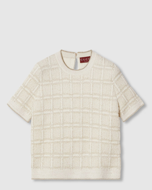 [GUCCI-구찌]울 및 라메 체크 자카드 탑 ‎811552