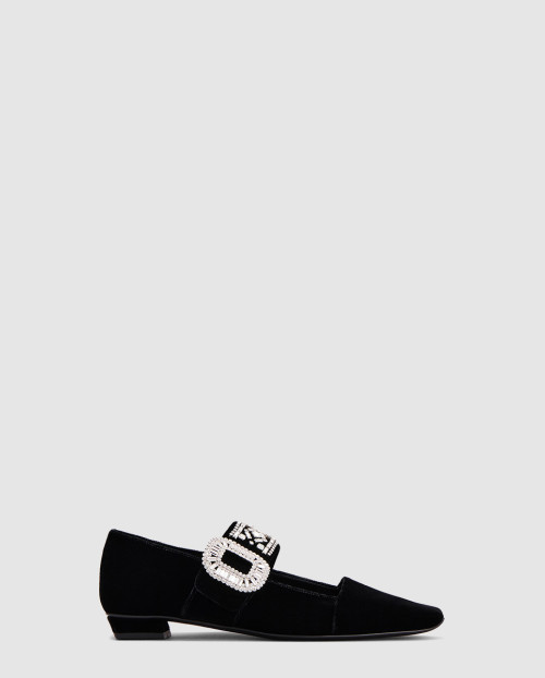 [ROGER VIVIER-로저비비에]크리스탈 벨벳 메리 제인 발레 플랫 0074