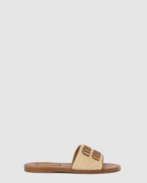 [MIUMIU-미우미우]라피아 효과의 패브릭 슬라이드 5XX644