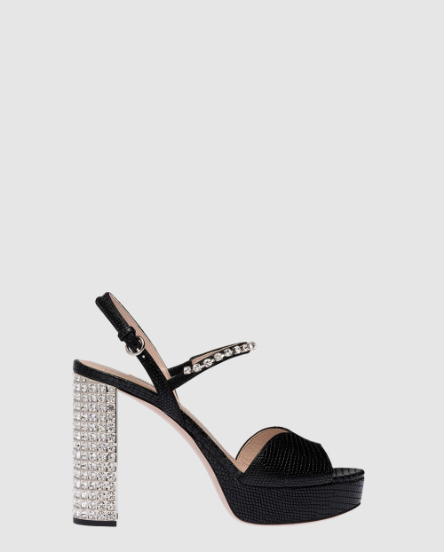 [MIUMIU-미우미우]프린트 레더 플랫폼 샌들 5XP877