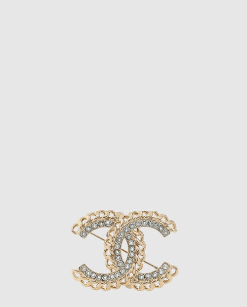 [CHANEL-샤넬]크리스탈 체인 CC 브로치 골드 AB5612
