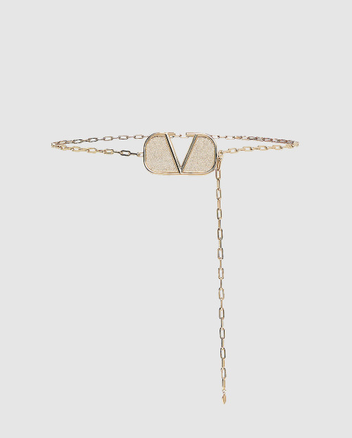 [VALENTINO-발렌티노]브이로고 크리스탈 임벨리시드 체인벨트
