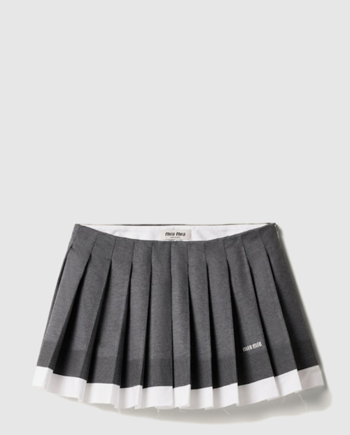 [MIUMIU-미우미우]니트 및 포플린 플리츠 미니스커트 MG2333