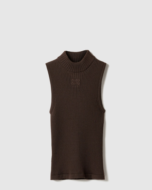 [MIUMIU-미우미우]립 조직 니트 울 터틀넥 탑 MMV253