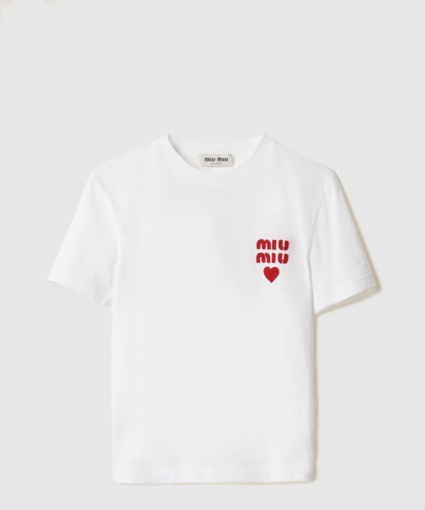 [MIUMIU-미우미우]저지 코튼 티셔츠 MJN499