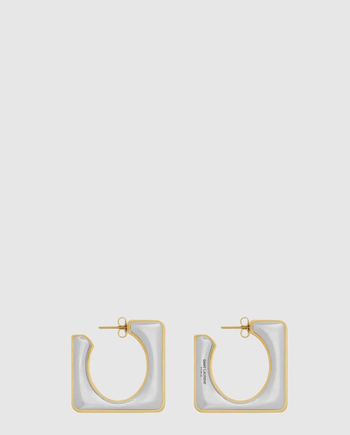 [SAINT LAURENT-생로랑]메탈 소재의 스플릿 스퀘어 후프 이어링788138