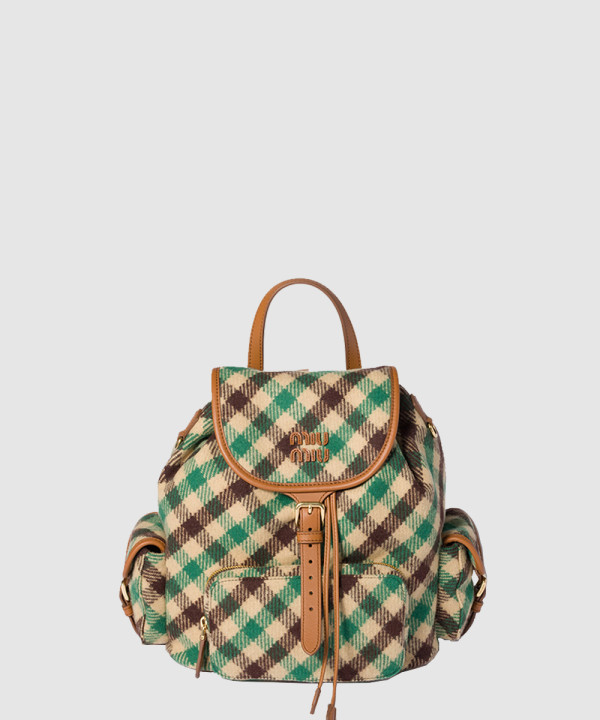 [MIUMIU-미우미우]플래드 및 가죽 백팩 5BZ042