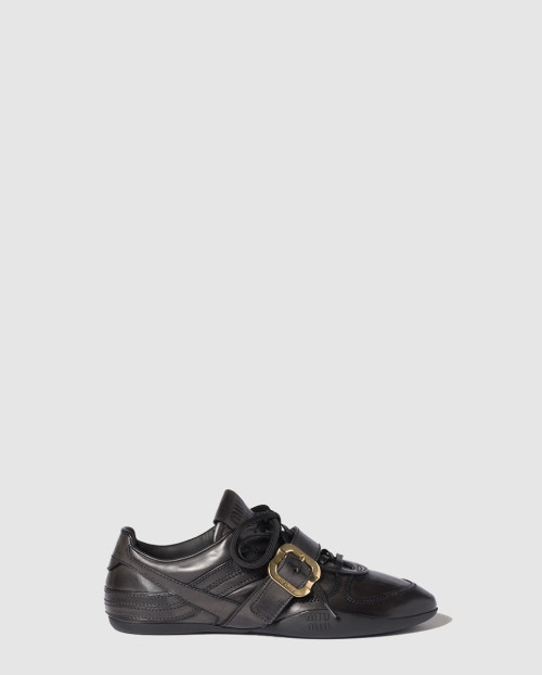 [MIUMIU-미우미우]버클 장식 가죽 스니커즈 5E549E